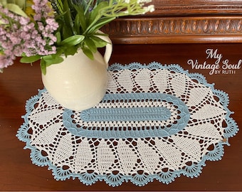 Oval Lace Doily - Mother's Day Gift - Farmhouse Doily - Crochet Spring Doily - Pineapple Lace Doily - Fan Doily - Farmhouse Kitchen