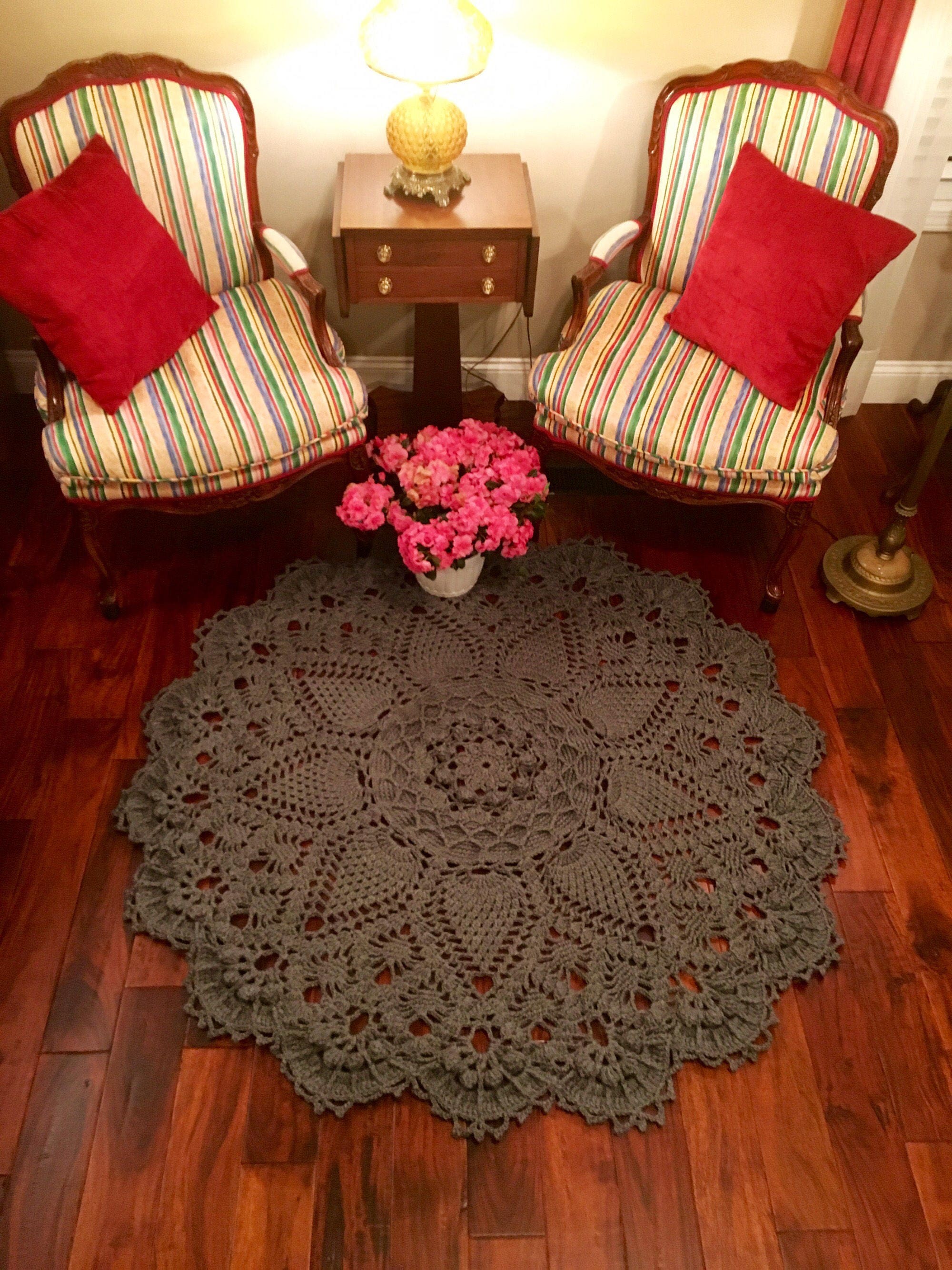 Gray Doily Rug Crochet Lace Rug Farmhouse Decor Area Rug Etsy
