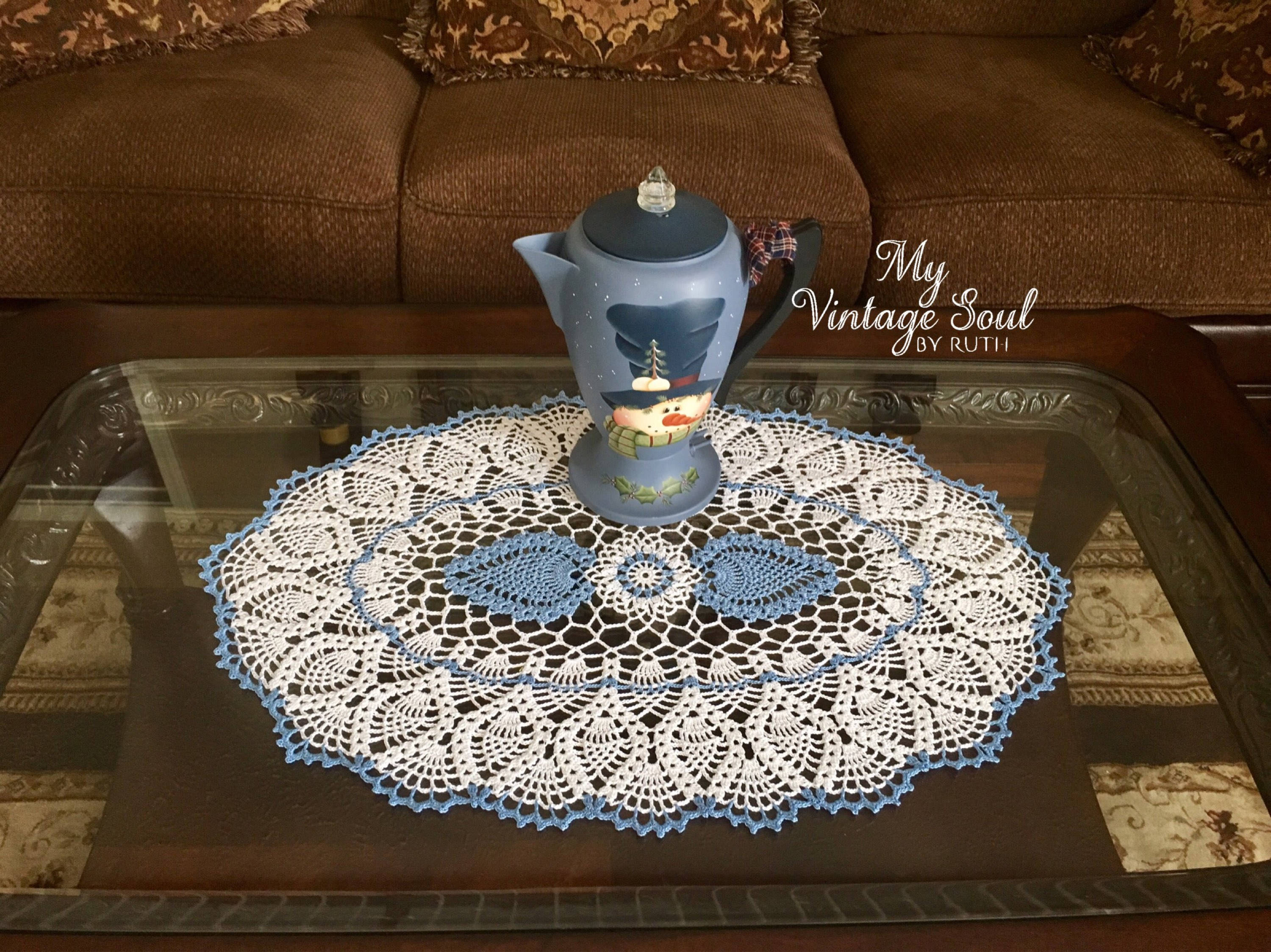 Blue Christmas Doily Coffee Table Doily Pineapple Crochet Etsy