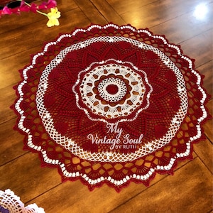 Burgundy Lace Doily Heart Doily Farmhouse Decor Pineapple Crochet Doily Wedding Gift Dining Room Decor Round Crochet Doily image 8