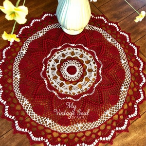 Burgundy Lace Doily Heart Doily Farmhouse Decor Pineapple Crochet Doily Wedding Gift Dining Room Decor Round Crochet Doily image 1