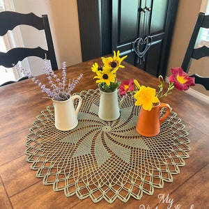 23” Crochet Pinwheel - Crochet Lace Doily - Handmade doily - Farmhouse doily - Round Wedding Doily - Cottage Decor