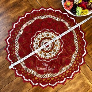 Burgundy Lace Doily Heart Doily Farmhouse Decor Pineapple Crochet Doily Wedding Gift Dining Room Decor Round Crochet Doily image 3