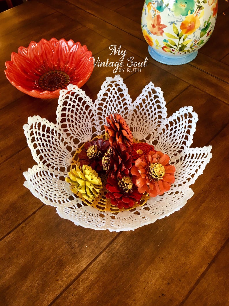Crochet Flower Bowl Daisy Bowl Crochet Doily Basket Catch All Dish