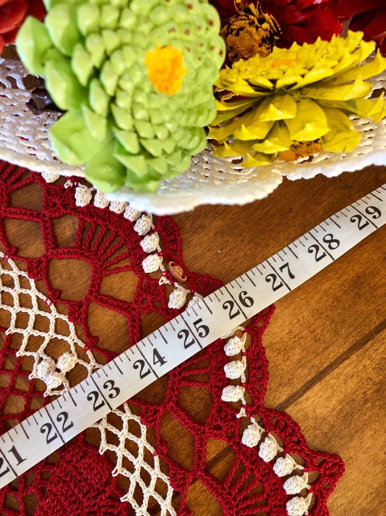 Burgundy Lace Doily Heart Doily Farmhouse Decor Pineapple Crochet Doily Wedding Gift Dining Room Decor Round Crochet Doily image 10