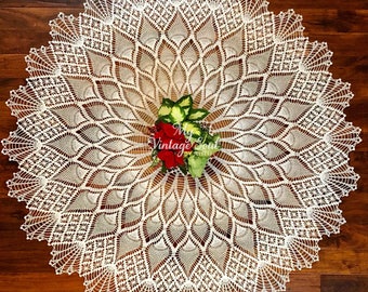70" Crochet Tablecloth - Crochet Lace Tablecloth - Handmade Tablecloth - Farmhouse Tablecloth - Round Wedding Tablecloth - Cottage Decor
