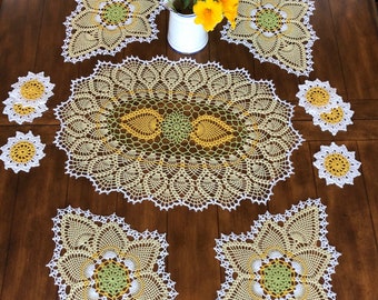 Crochet Placemat Set | Set of 9| Doily Place Settings | Floral Table Setting | Farmhouse Decor | Wedding Gift | Closing Gift