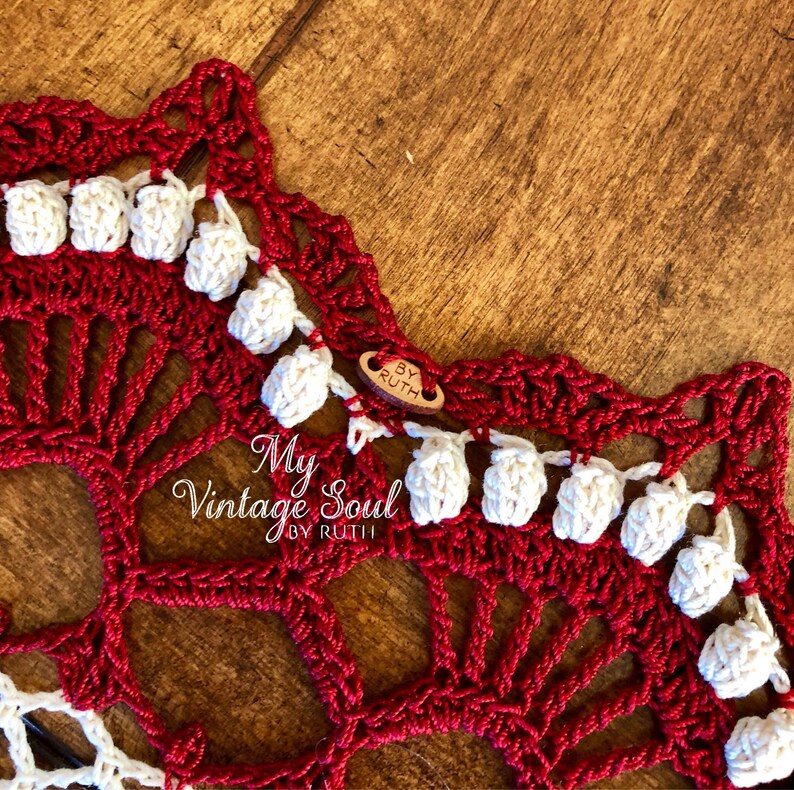 Burgundy Lace Doily Heart Doily Farmhouse Decor Pineapple Crochet Doily Wedding Gift Dining Room Decor Round Crochet Doily image 6