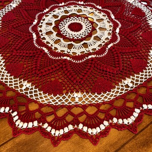 Burgundy Lace Doily Heart Doily Farmhouse Decor Pineapple Crochet Doily Wedding Gift Dining Room Decor Round Crochet Doily image 9