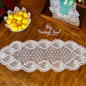 French Country Table Runner - Mantle Scarf - Crochet Table Runner - Wedding Gift - Lace Doily - Farmhouse Decor - Dresser Scarf