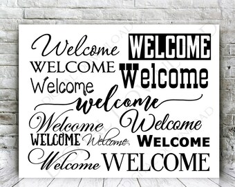 SVG Welcome Design Bundle, Welcome Font Vectorized Clipart, Silhouette Stencil Design, Cricut Craft Vinyl Design, Welcome Sign Stencil Print