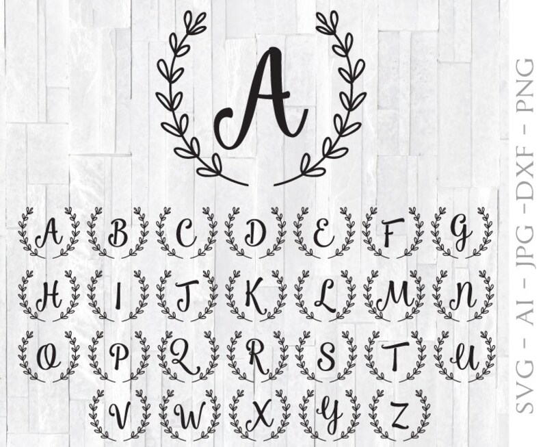 Wedding Stencil Wood Signs Monogram Letter Bundle Clipart Vector Calligraphy Font Stamp Design SVG Bundle Monogram Letter Printable Font