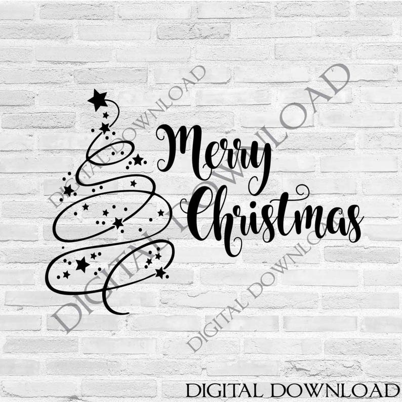 DIY Silhouette Stencil Christmas SVG Vector Quote Christmas Sign Home Decor Tree Clipart Merry Christmas Tree Holiday Card to Print