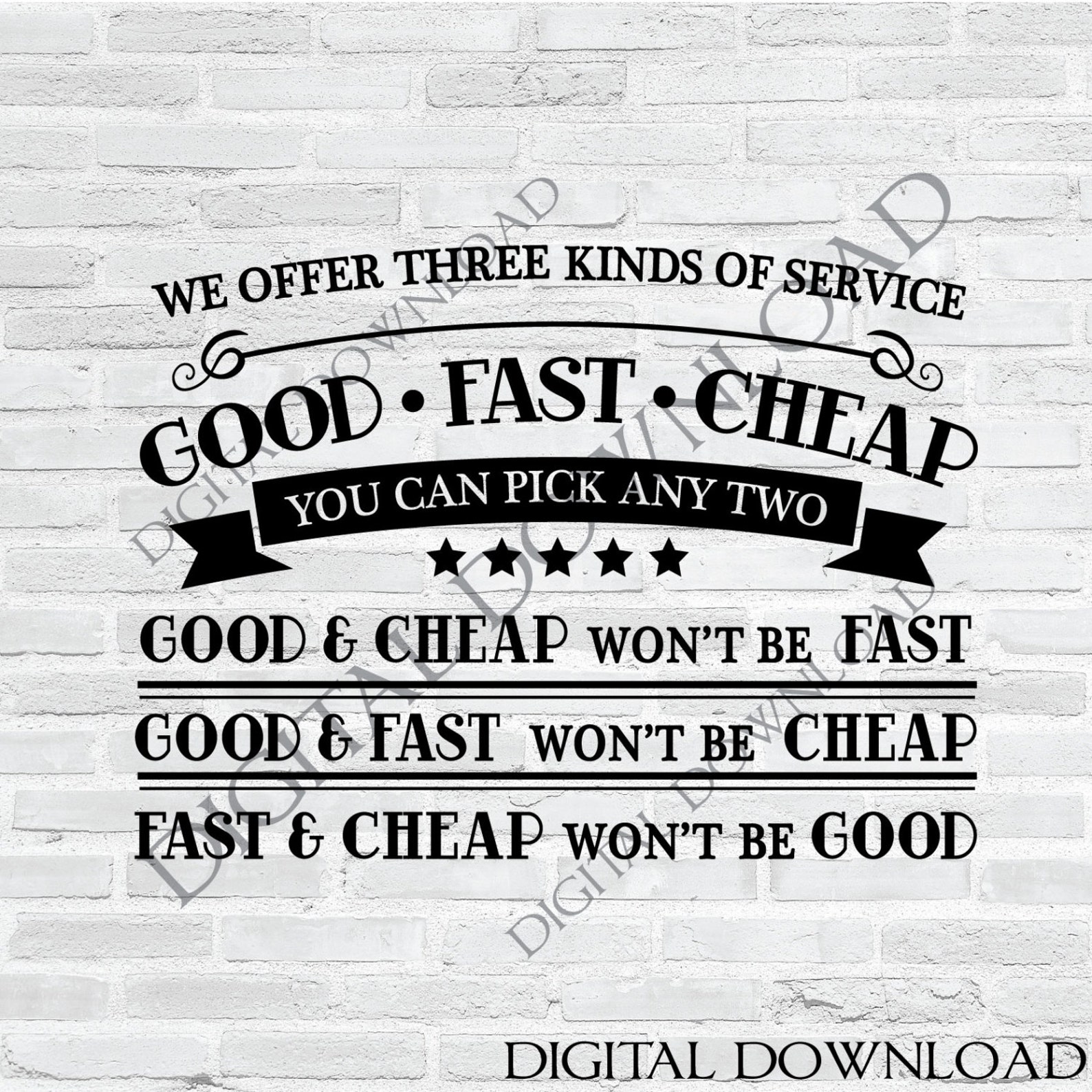 Good Fast Cheap Saying to Print Work Sign Printable Three Etsy