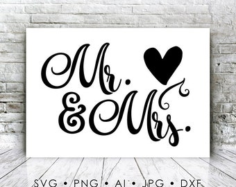 Mr and Mrs Vector Clipart SVG File, Heart Clipart Design for Vinyl, Mr ...