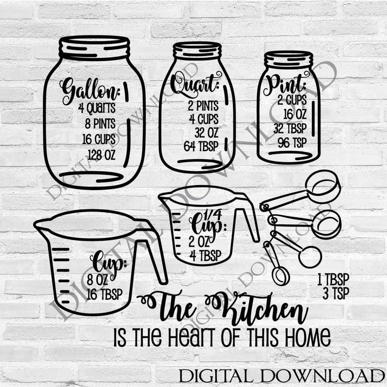 Download Mason Jar Kitchen Measurement Cheatsheet SVG Vector Clipart | Etsy