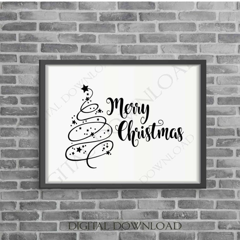 DIY Silhouette Stencil Christmas SVG Vector Quote Christmas Sign Home Decor Tree Clipart Merry Christmas Tree Holiday Card to Print