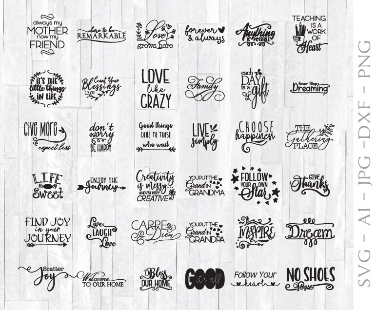 Download SVG Bundle Set of Vector Quote Designs 36 Cricut DXF ...