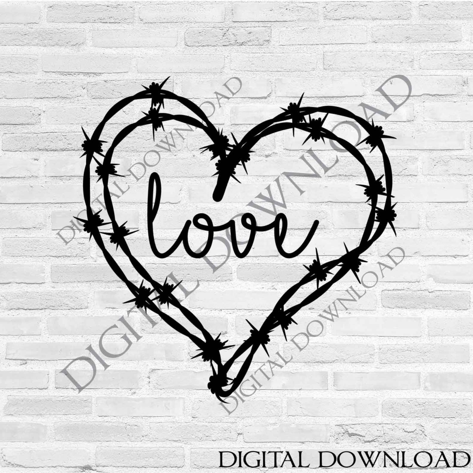 SVG for Cricut Love Barbed Wire Heart Clipart Download Wood Etsy