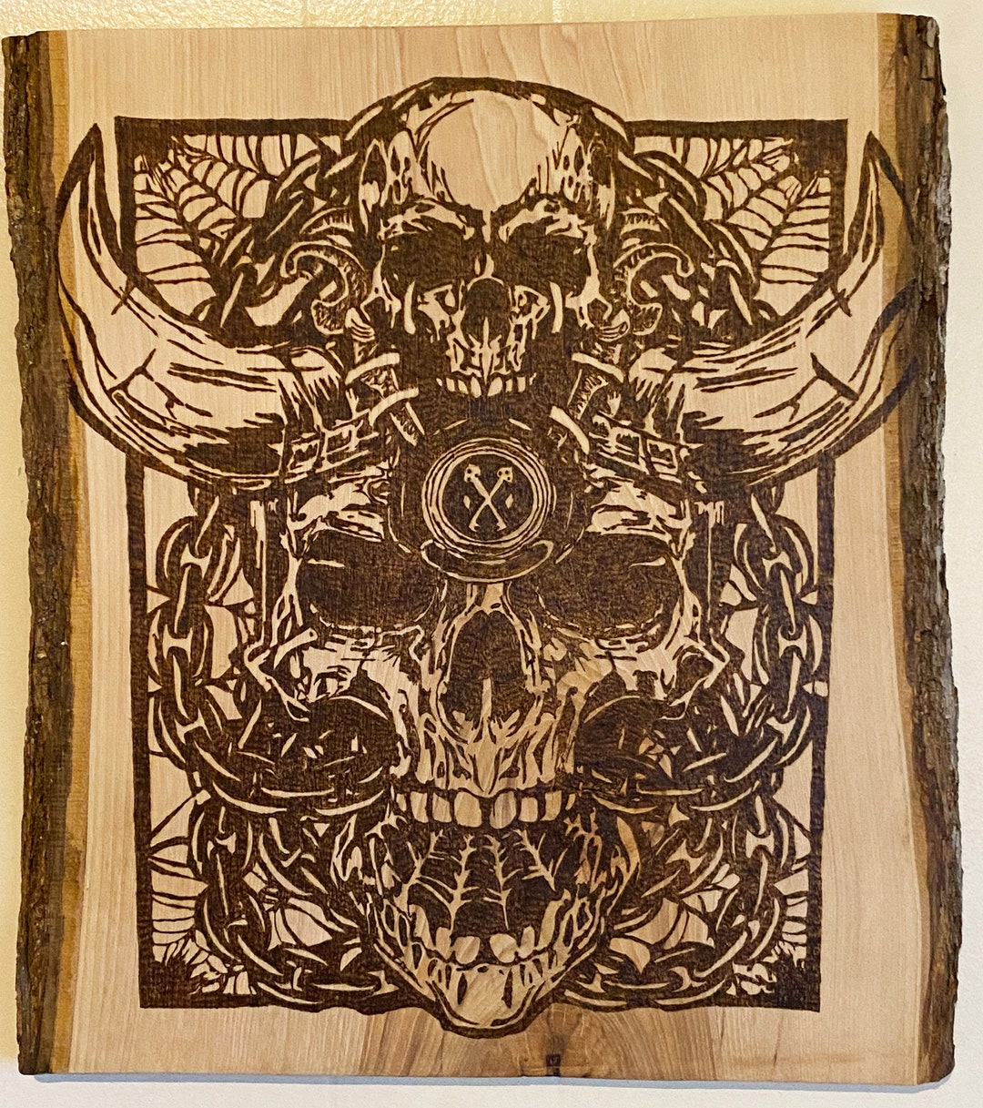 Skull on Skull Wood Burning Skull Wall Art Pyrography Art Etsy