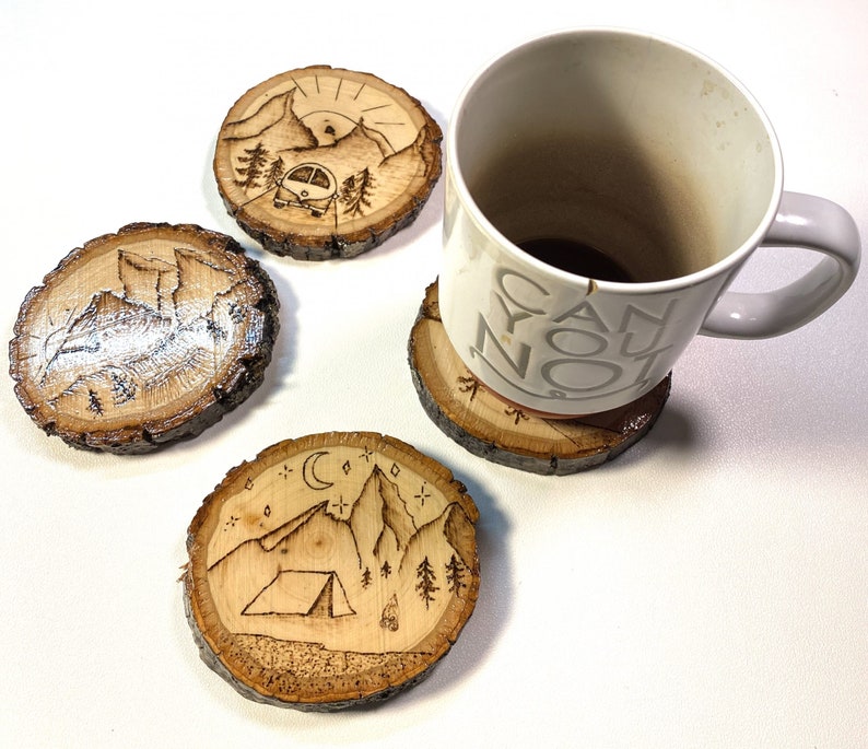 Wood-Burned Wild Adventure Coasters Set of 4 image 3