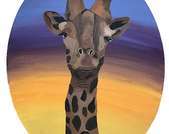 Giraffe Acrylic Oval Portrait Painting | animal portrait | animal lover gift | gift for nursery