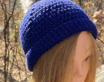 Dark Blue Crochet Beanie with Pom Pom | Crochet Beanie - Winter Hat Beanie for Women | Classic Beanies | Winter Accessory