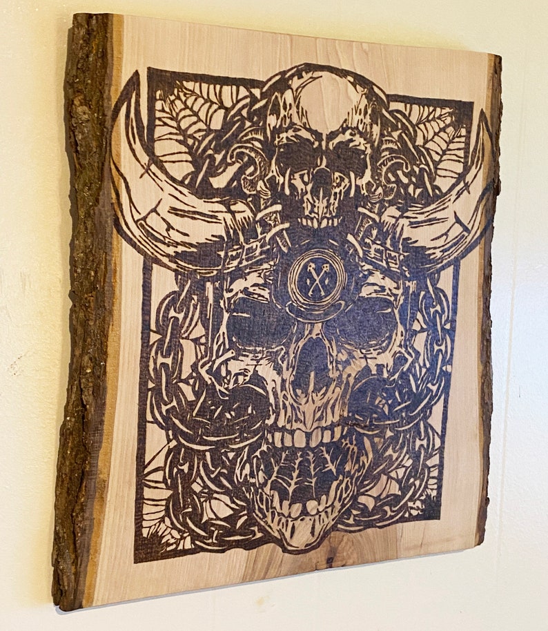 Skull on Skull Wood Burning Skull Wall Art Pyrography Art Etsy