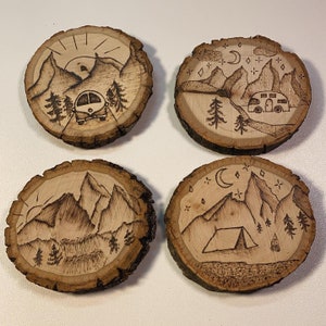 Wood-Burned Wild Adventure Coasters Set of 4 image 1