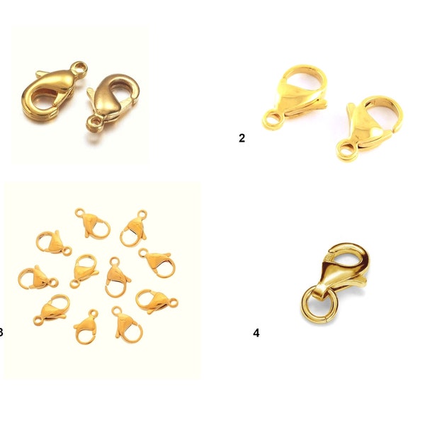 10mm - 10 ou 100 Fermoirs - Gold Filled, Plaqué Or, Acier Inox, Laiton