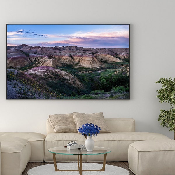 Digital Download - Purple Sunset, Yellow Mounds Overlook - Photo of Yellow Mounds at Sunset in the Badlands of South Dakota