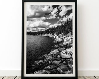 Parque Nacional Acadia, Maine - Foto de Otter Creek en el Parque Nacional Acadia; Foto en blanco y negro
