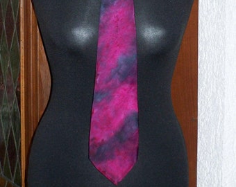 handpainted silktie in magenta and black for him or her, salttechnique