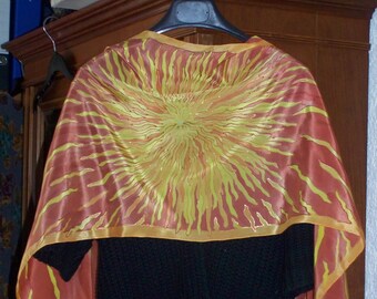 Silkscarf, yellow, orange, copperbrown for, "Coppersun" handpainted