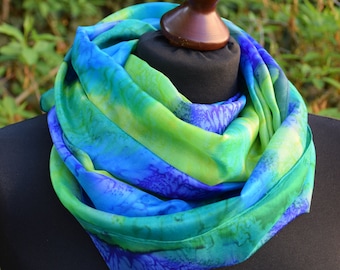 long handpainted silkscarf, blue, green
