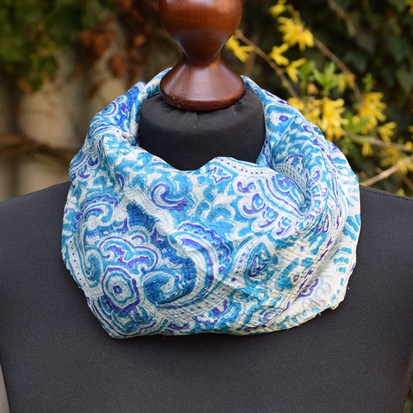 Vintage scarf, white, blue for her