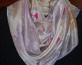 Long handpainted unique Silkscarf (Crêpe de Chine) with pattern in grey, brown and red for women, one of a kind wearable art Silkpainting