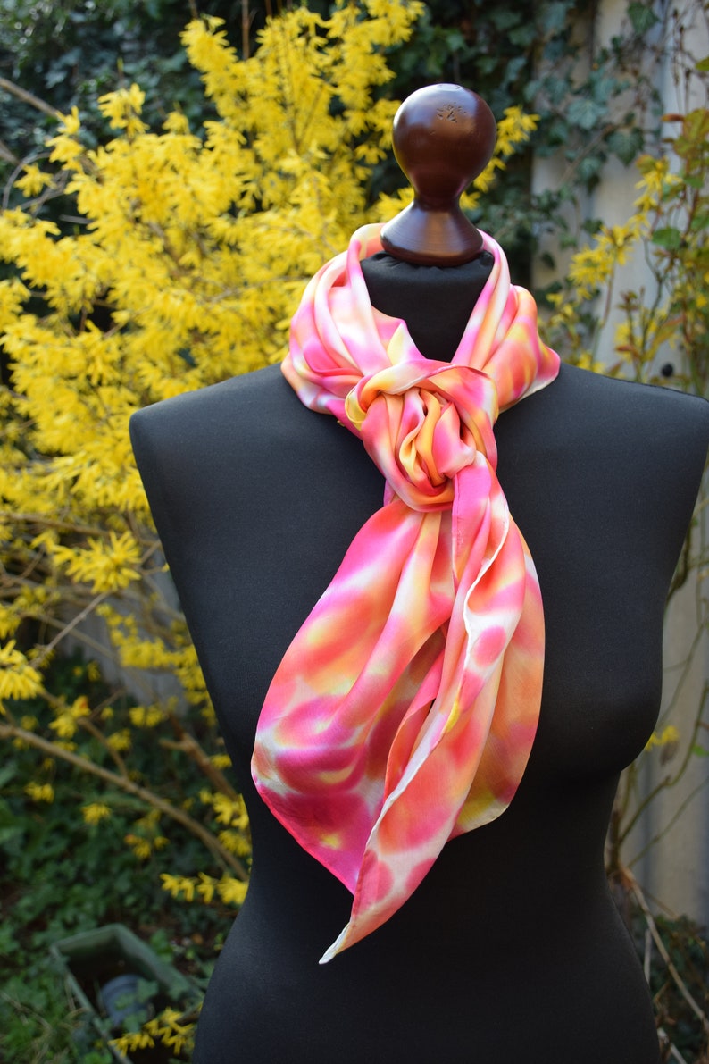 square silkscarf, white, yellow, pink for her image 3