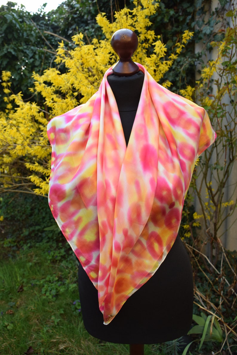 square silkscarf, white, yellow, pink for her image 2