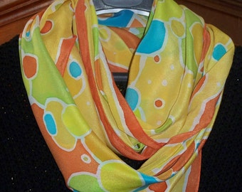 Foulard en soie XXL, Jaune, Orange, Vert, Bleu, Crêpe de Chine