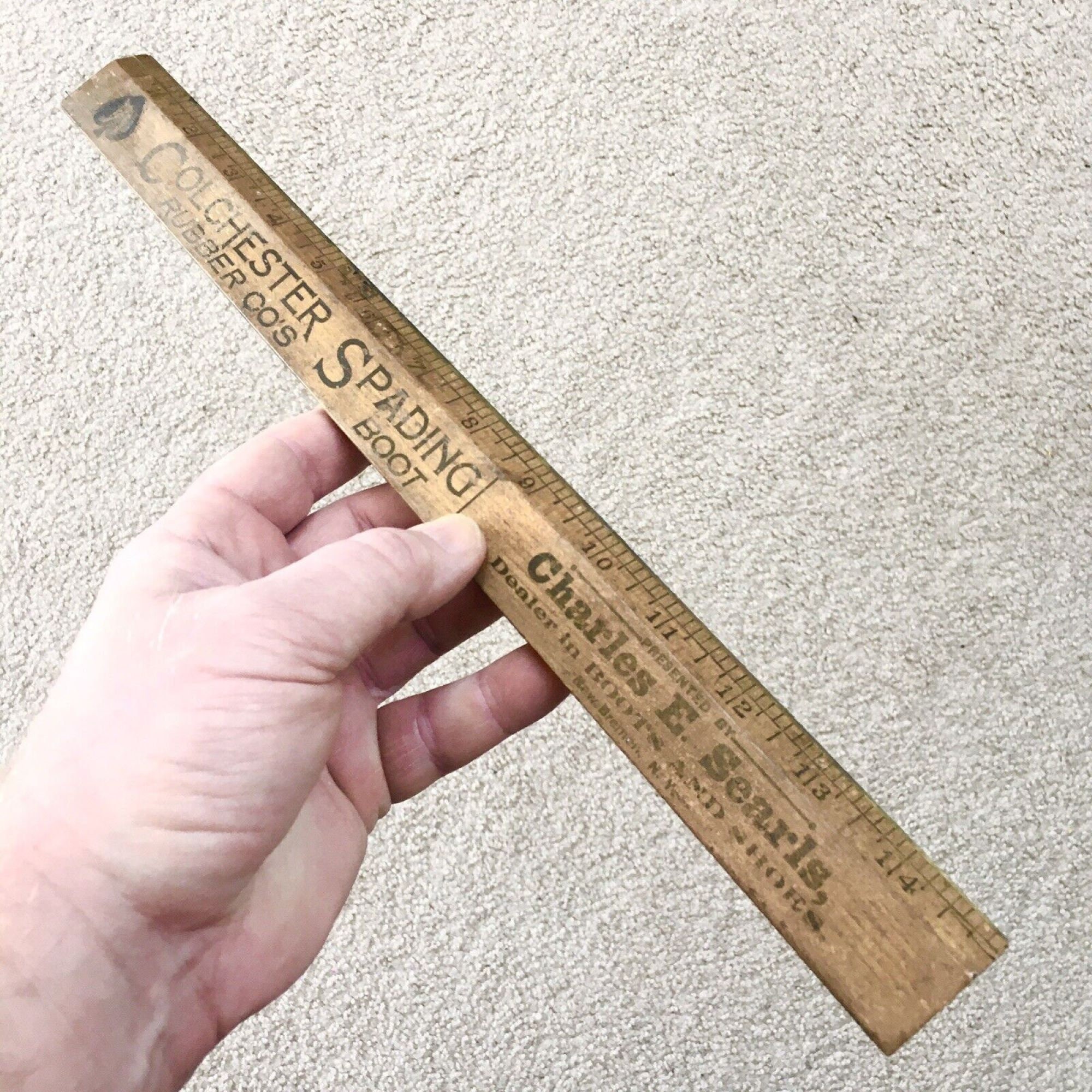 Vintage Early 1900s Wood Ruler 15” COLCHESTER SPADING BOOT Advertising ...