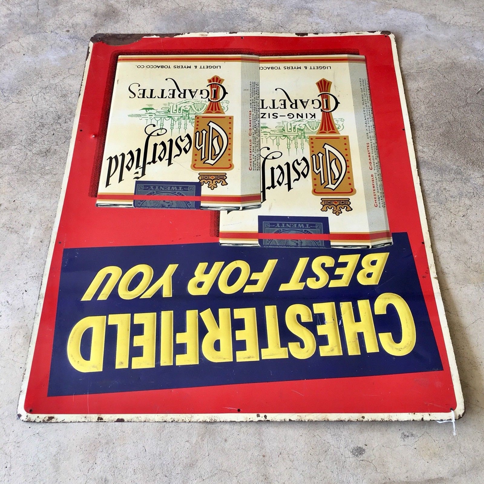 Vintage 1950s Chesterfield Cigarettes Metal Sign 29” X 23
