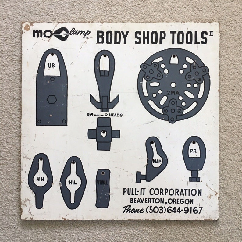 Vintage MOCLAMP Body Shop Tools No. 2 Wood Tool Board Sign 24 X 24