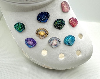 Charms para zapatos de concha / Charms para zapatos de concha con purpurina / Charms para zapatos de concha morada / Charms para zapatos de concha verde / Charms marinos / Charms para zuecos de playa / Ideas para regalos