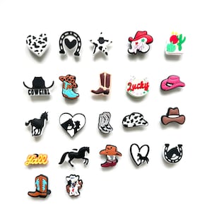 Charms para zapatos de vaquera, Charms para zapatos de vaquero, Charms para zapatos de vaquero con botas de vaquero, Charms para zapatos de herradura, Charms para caballos, Charms para estampados de vaca, Ideas para regalos