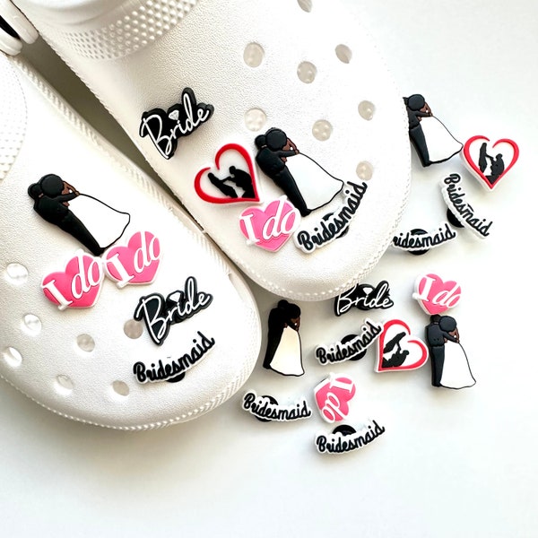 Bride Shoe Charms | Wedding Charms | Bridesmaid Gift Charm | Black Bride Charm | Mr. and Mrs. Croc Charms | Bride and Groom Charm