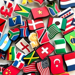 Pendentifs pour chaussures drapeau national et devises assortis | Brésil | Japon | Canada | France | Porto Rico | Breloque Barbade