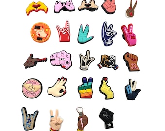 Hand Signal Charms | Black Power Clog Charm, | Boy Bye Charm | Period Charm | Periodt Charm | Red Nails Shoe Charm | Peace Sign Charm