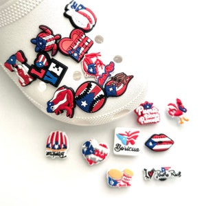 Puerto Rico Shoe Charms | Puerto Rican Pride Shoe Charm | Boricua Morena Charm | Viva La Puerto Rico Charm | Red White and Blue Flag Charm