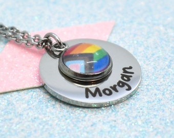 Signature Gay Pride Necklace, Personalise with a name, Perfect for Pride events - 2021 Pride Flag